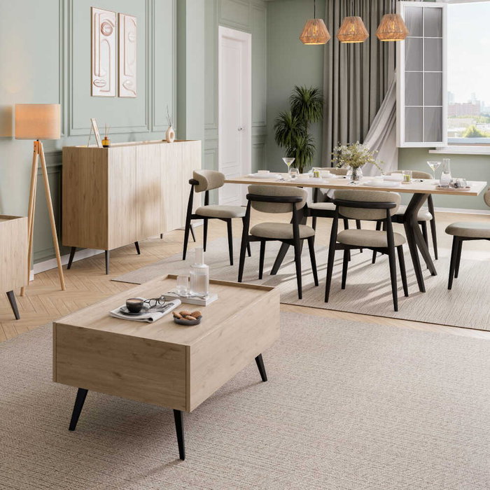 Hanah Home KNS-740-FF-2 Consola Roble, 180x100x43 cm, Tablero de Partículas Melamina, Estantes, Roble
